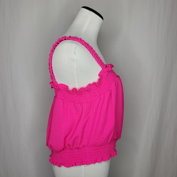 Riley & Rae Cropped Smocked Tank Top Bright Rose Pink Barbie Size XL - Picture 5 of 8